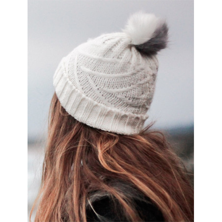 Knitted white pompom cap